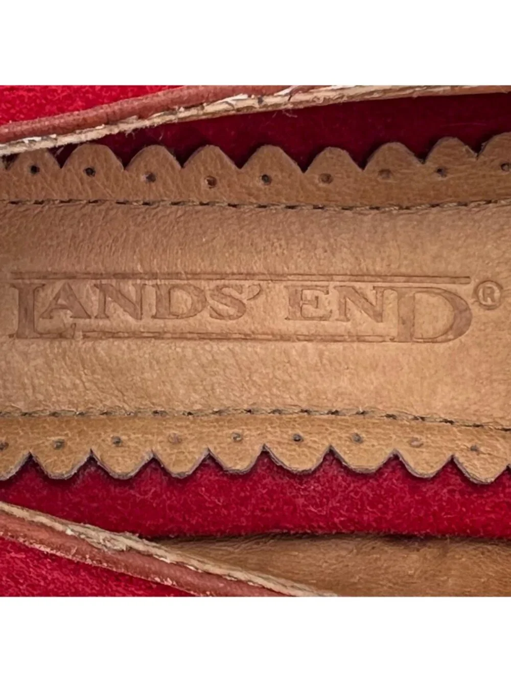 Lands End Red Suede Loafers Leather Upper Womens Size 6B Vintage With Bow Detail - Picture 10 of 14